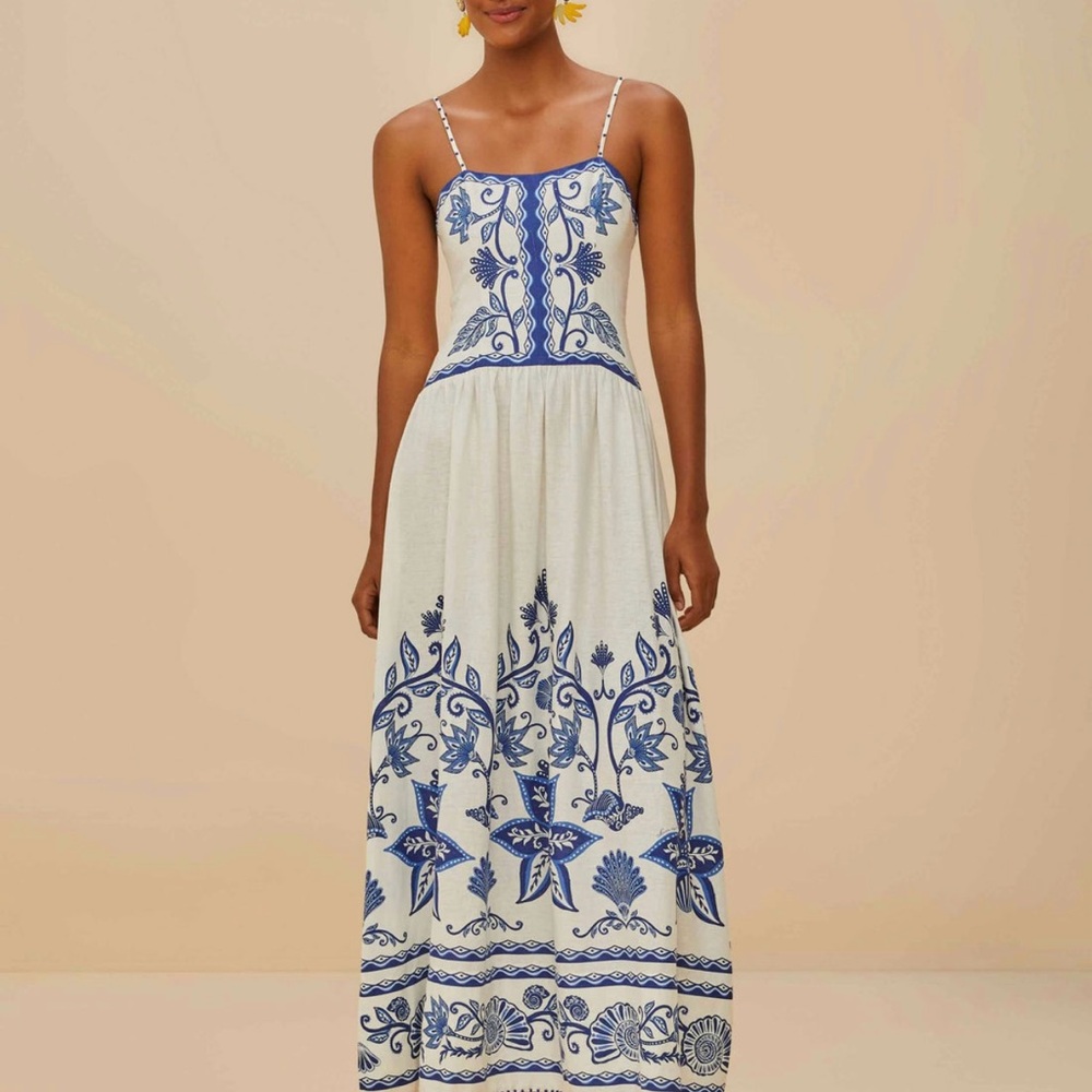 FARM Rio Off-White Shell Garden Lenzing™ Ecovero™ Euroflax™ Midi Dress